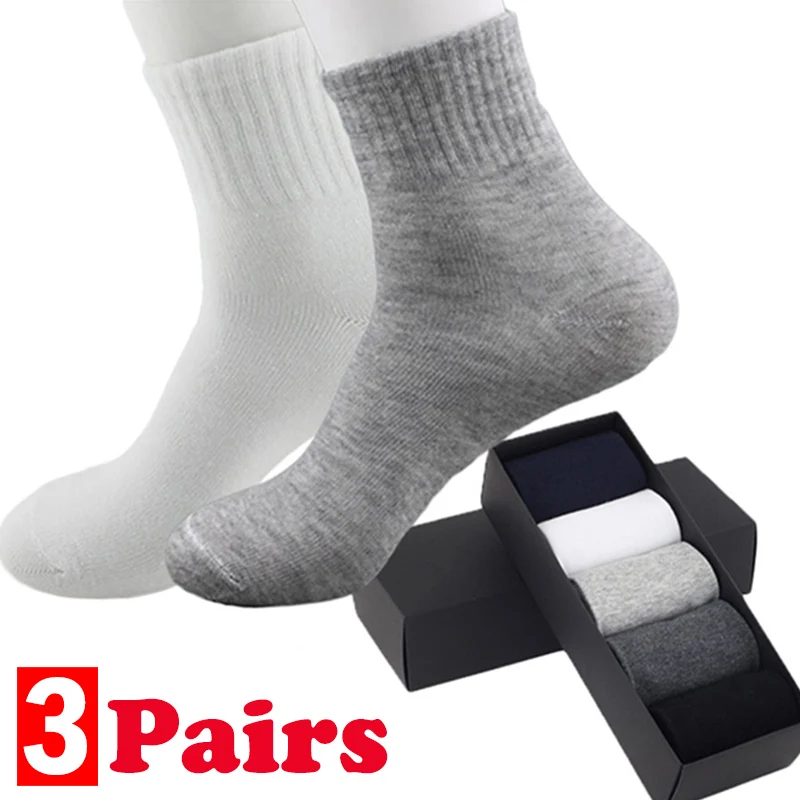 

3Pairs Men Socks Classic Business Sports Socks Men High Quality Breathable Deodorant Cotton Casual Male Middle Tube Socks Meias