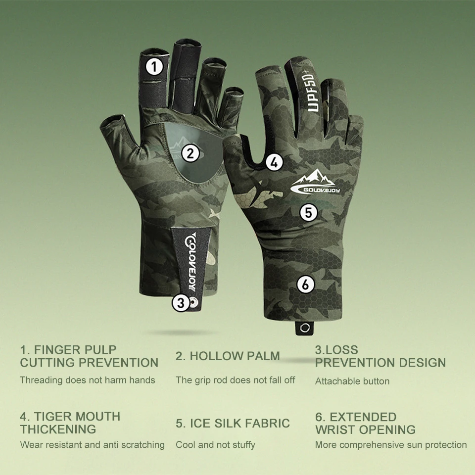 LOOGDEEL 1Pair Fishing Gloves Summer Shade Outdoors Fishing Non-Slip and Abrasion-Resistant Lure Ice Silk Half-Finger Gloves Men