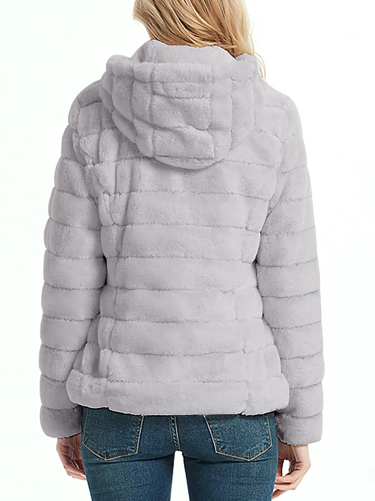 Giolshon Spring Autumn Women Faux Shearling Shaggy Coats Fashion Long Sleeve Zip Up Winter Warm Jackets Hooded Outerwear