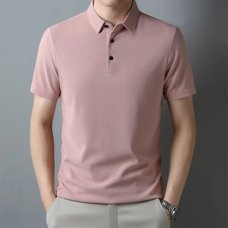 Polo da uomo a maniche corte tinta unita waffle alla moda, top estivo traspirante e confortevole - immagine 2