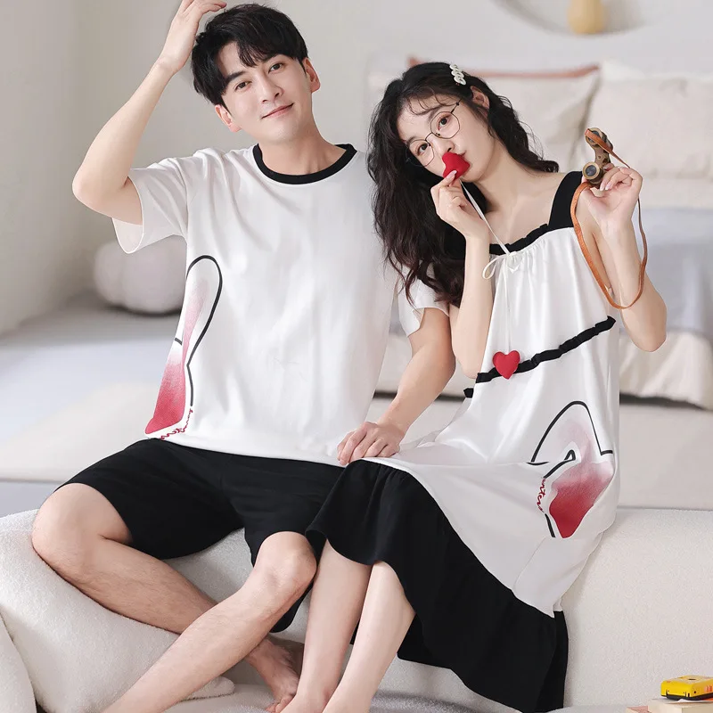 Newest Summer Couple Pajamas Set Shorts Sleepwear Women Nightgowns Men Cotton Pijama 2023 Korean Fashion Nightwear Hombre Pyjama