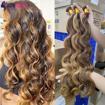 P4/27 Highlight Body Wave Bundles Brazilian Hair Weave Bundles Ombre Honey Brown Colored Human Hair Bundles Remy Hair Extensions 1