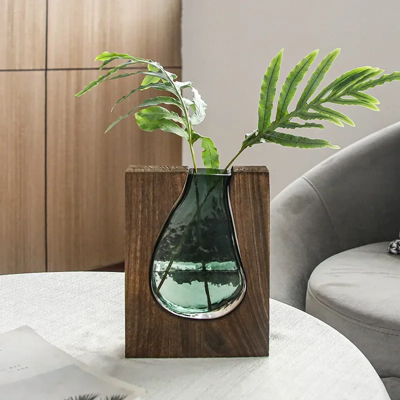 

Wood Home Hotel Vase Nordic Transparent glass Designer Board Solid Living Decoration Room