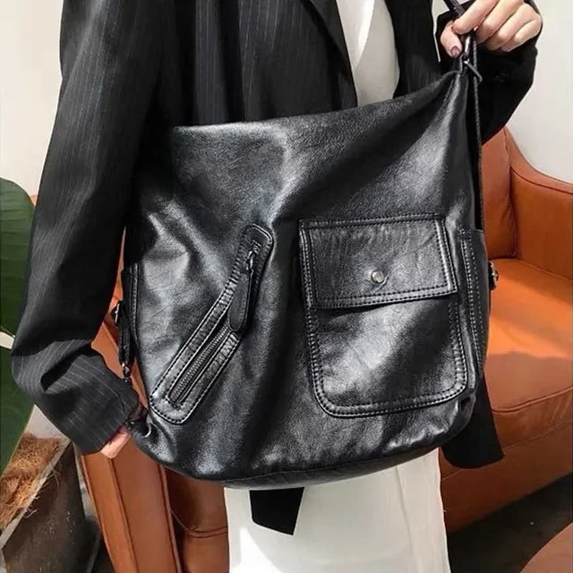 Borsa a tracolla da donna vintage nera Borse a tracolla da moto di lusso semplici Zaini multifunzionali di grande capacità di design 1