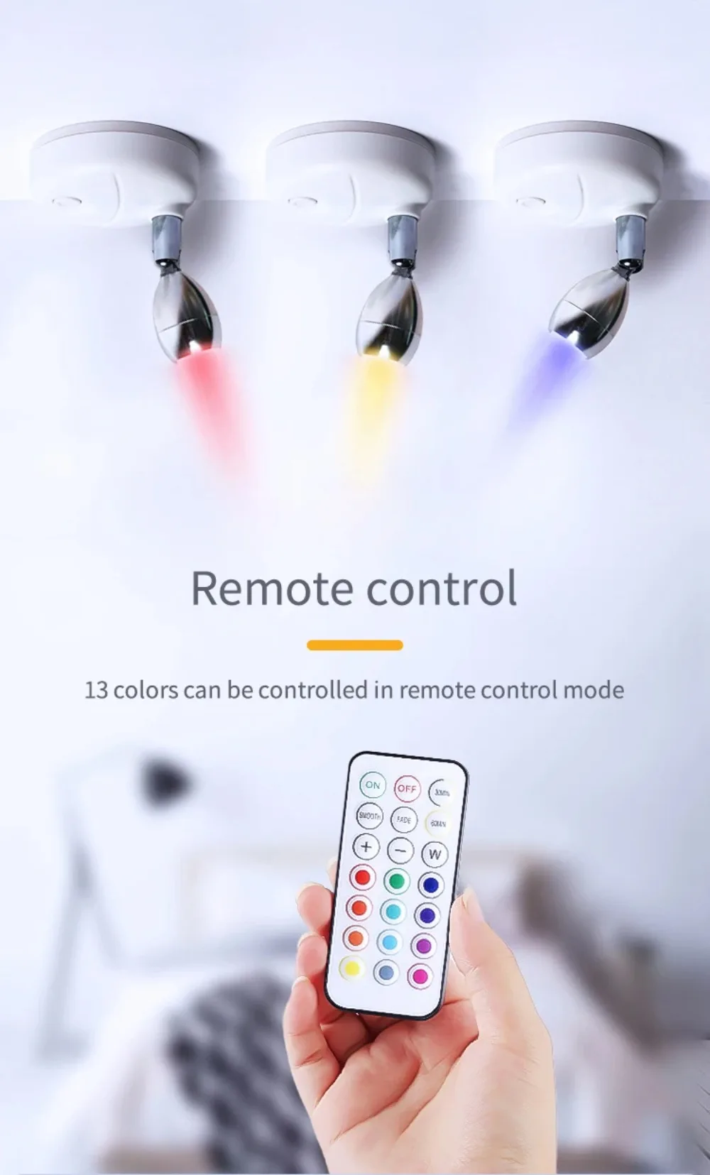 Description Picture 5 of itemWireless LED Cabinet Light 13 RGB Colors and Remote Control Dimmable Wall Lamp for Room Art Showroom Hallway Lighting