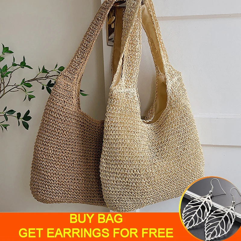 Bohemian Large Capacity Beach Bag Women's Straw Bag Stylish Handbag Natural  Grass Hand Woven Designer Female Basket Shoulder Bag - AliExpress