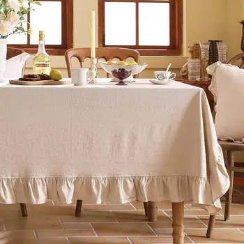 Cotton Fabric Table Cloth Washable White Tablecloth for Wedding Party Dining Banquet Decoration Luxurious Table Cover Picnic Mat