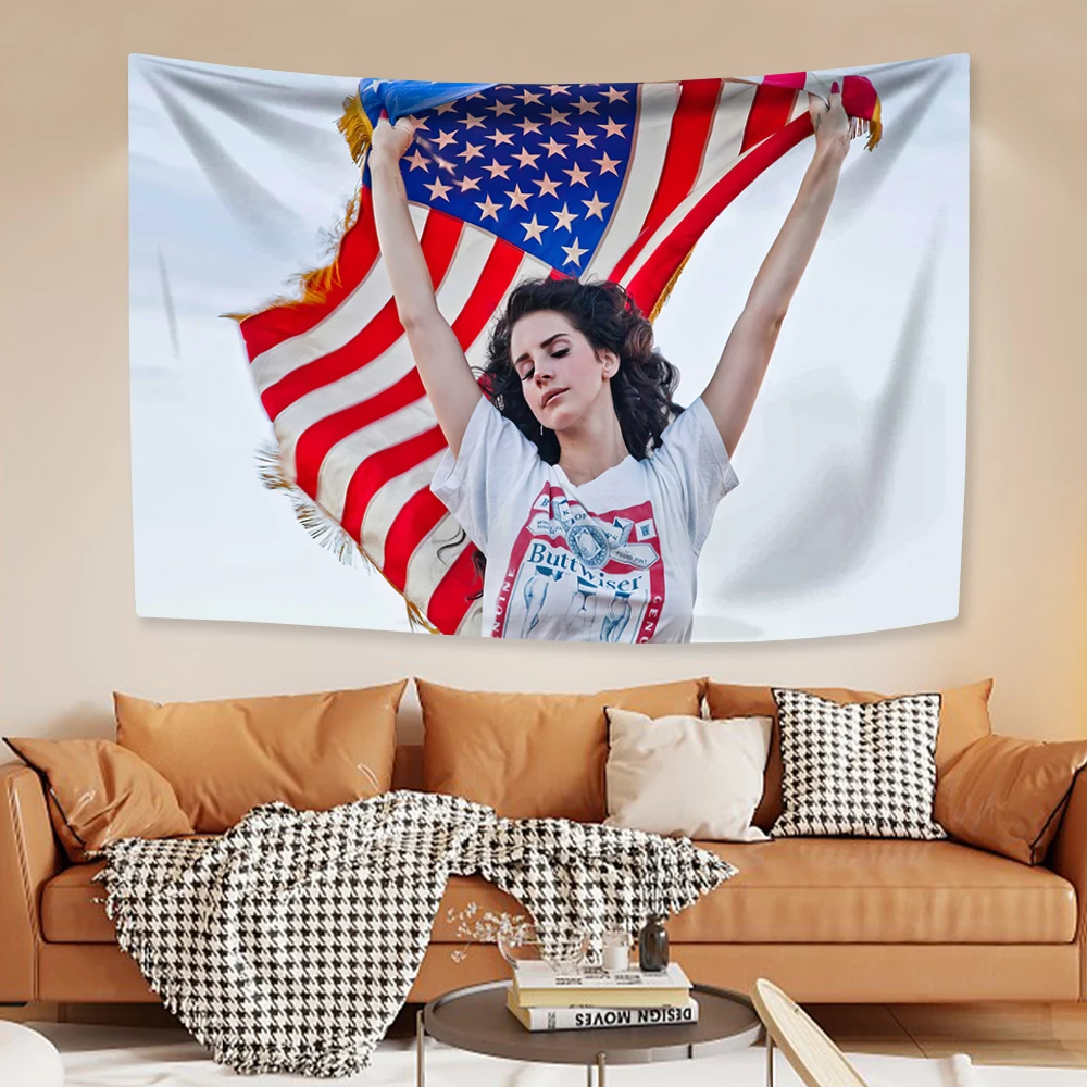 Lana Del Rey Flag Tapestry Pop Singer Poster Home Decor Aesthetics Large Fabric Wall Hanging Background Dormitory Decoration