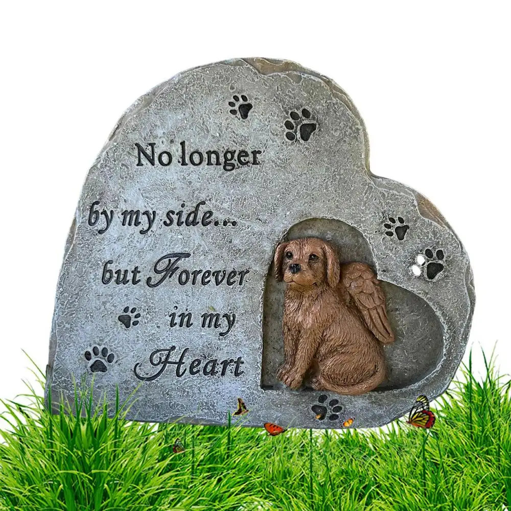 Dog Grave Marker Resin Dog Memorial Grave Marker Heart-shaped Garden Memorial Stone For Dog Resin Pet Memorial Statue Grave