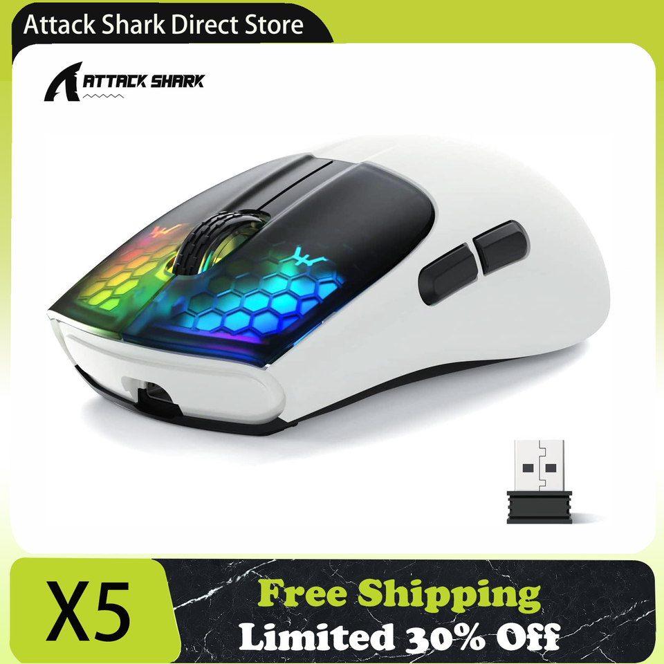 Attack Shark X5 Tri-mode Gaming Mouse, 49g Ultralight, 2.4Ghz/Wired/BT, PixArt Optical Sensor, 4000DPI, 200 Hours Battery, RGB
