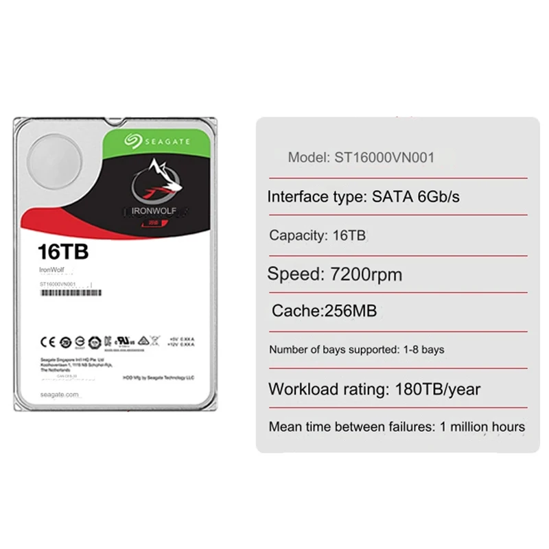NAS HDD for Seagate IronWolf 16TB 3.5" SATA 6Gb/s 7.2K ST16000VN001 RE NEW