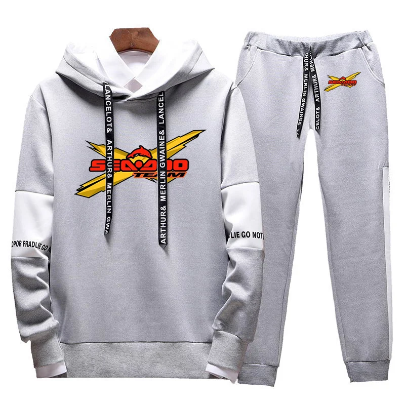 Spring and Autumn 2023 Sea Doo Seadoo Moto Logo printed sportswear long sleeve tricolor hooded hooded hooded hoodie+sweatpants c