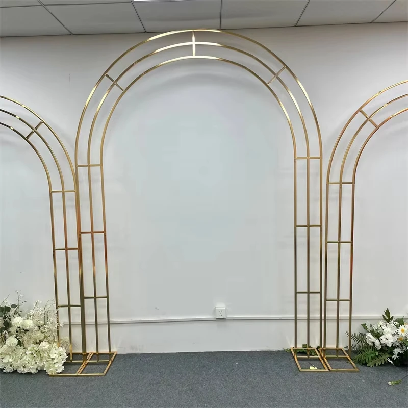 Gold Shiny Metal Wedding Arch Frame Circle Stage Props Background Wreath Square Decorative Wedding Arch for Events