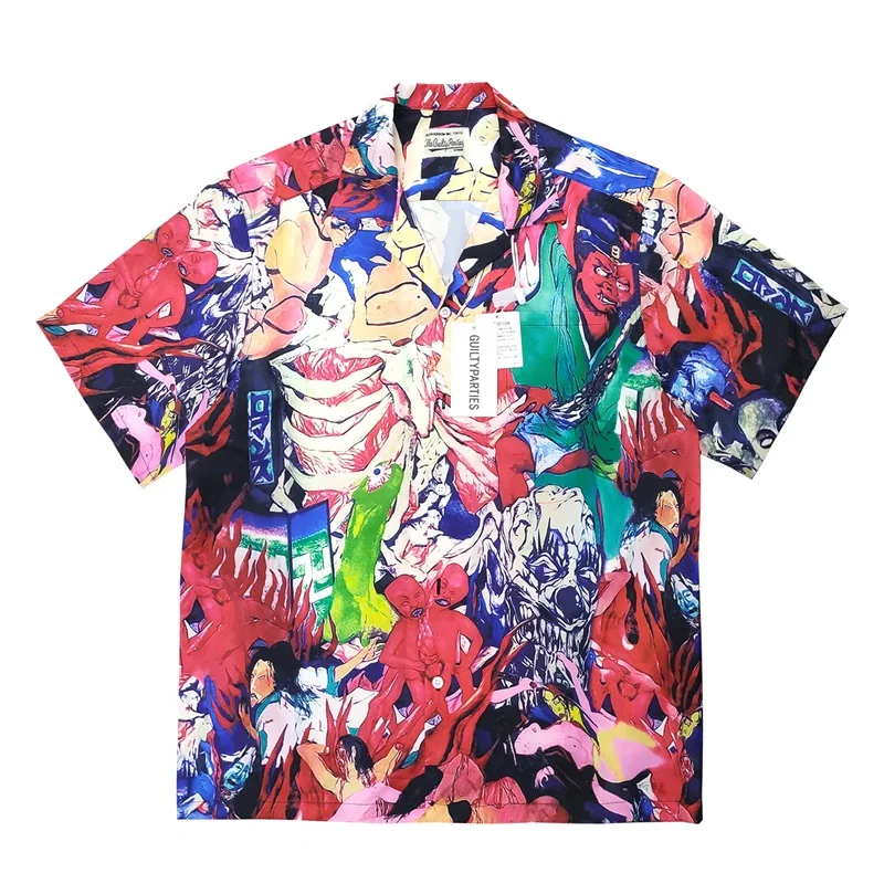 

Short Sleeve Red Skull WACKO MARIA Shirt Men Women Summer Hawaiian Shirts Tee