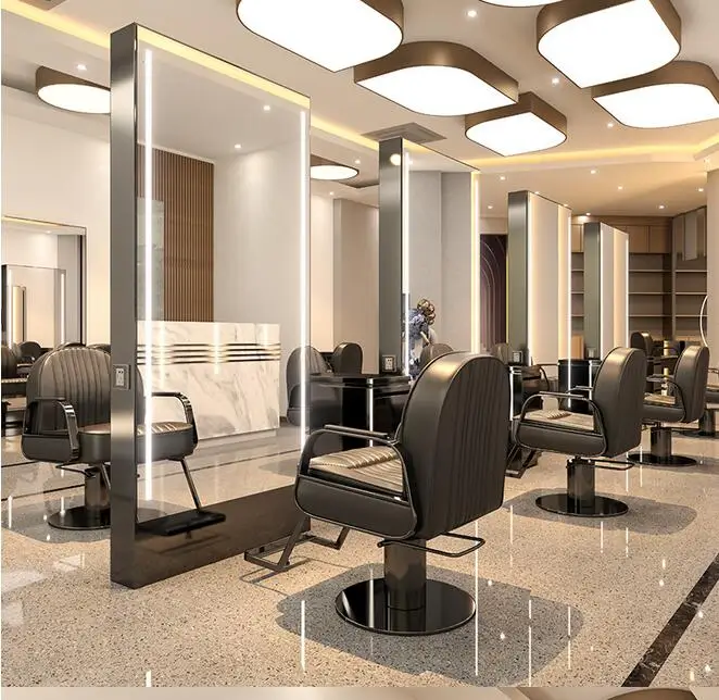 Net red barber shop mirror hairdressing mirror table hair salon special stainless steel double-sided hairdressing