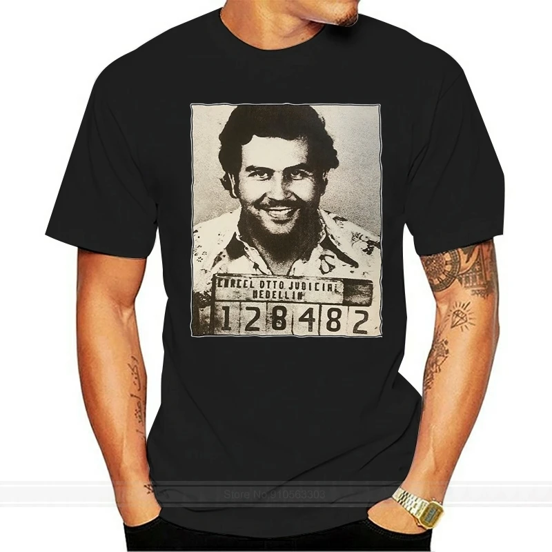 Футболка для мужчин и женщин, свободные футболки, большой и высокий размер, с принтом Пабло Эскобара мугshot, Черная