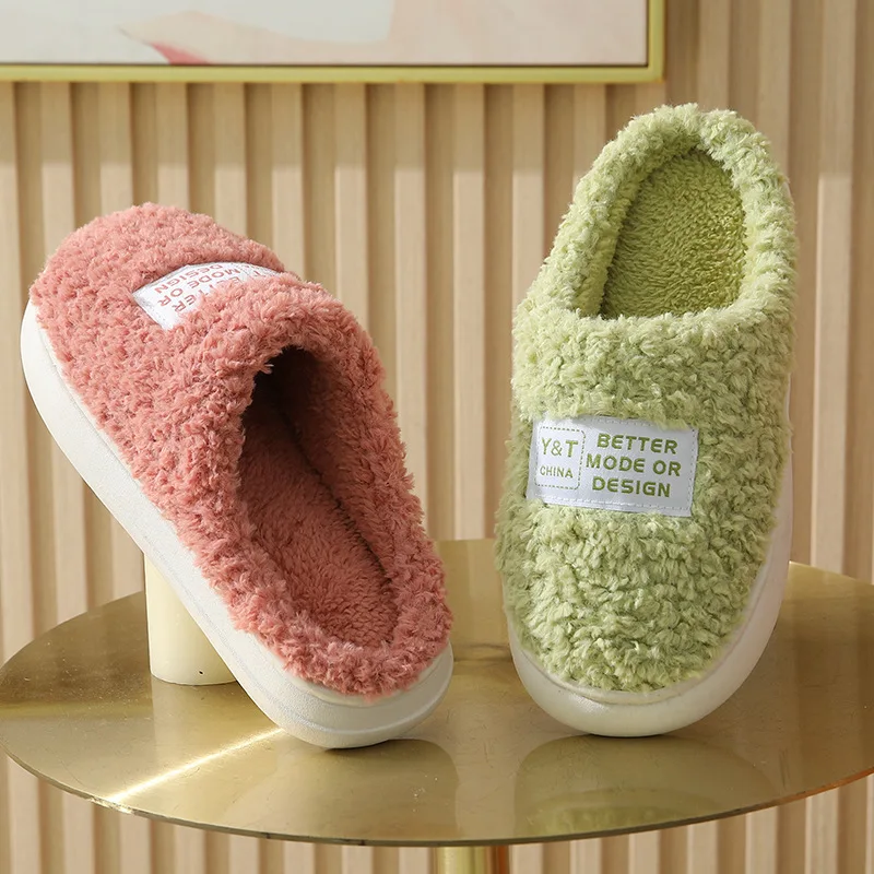 

ASIFN Winter Cotton Slippers Faux Fur Plush Warm Houseshoes Man and Women Platform Comfy Home Couples Shoes Chaussure Femme