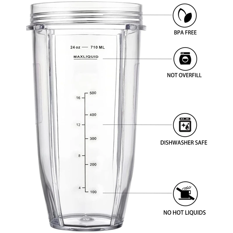 Replacement 24oz For Ninja Blender Cup, 24oz Cups With 7 Fins Replacement  Blade Parts For Ninja Aut