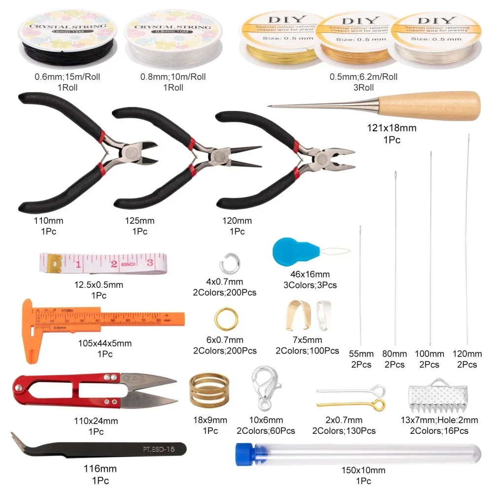 Jewelry Making Tool Sets with Carbon Steel Pliers Plastic Test Tube Vernier Caliper Scissors Beading Needles Metal Parts Kits