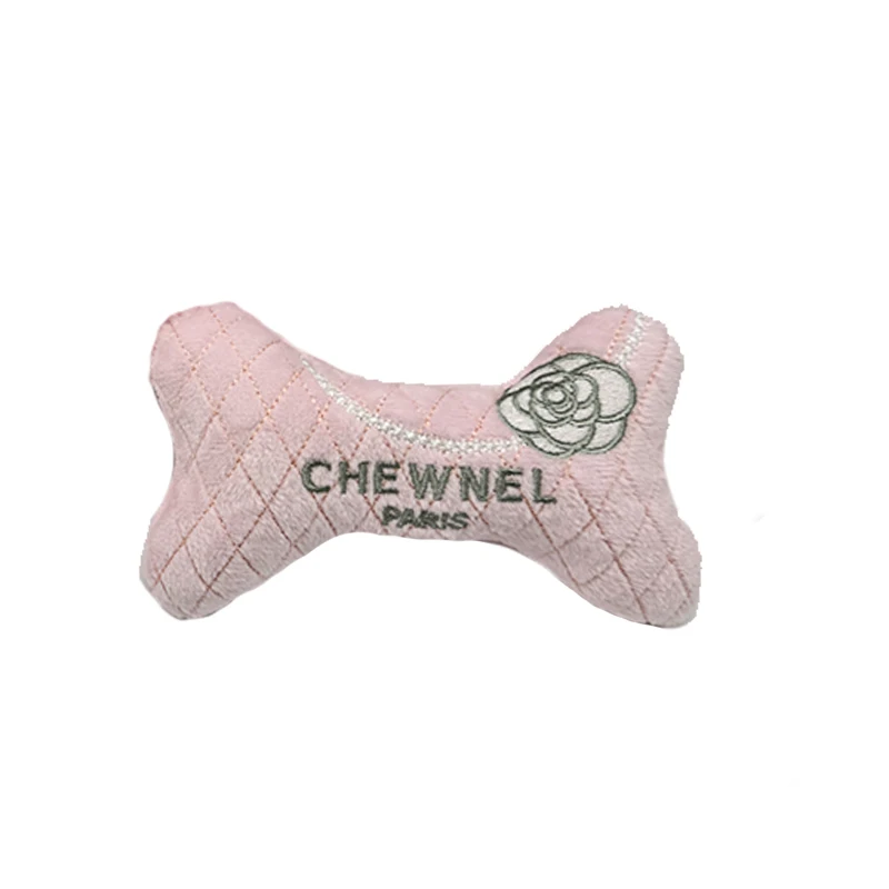 New Arrive Pet Plush Toys Cute Bone Bag Perfume Shaped Bite Chewing Squeaky Toys Luxury Designer Puppy Gift Toy 5