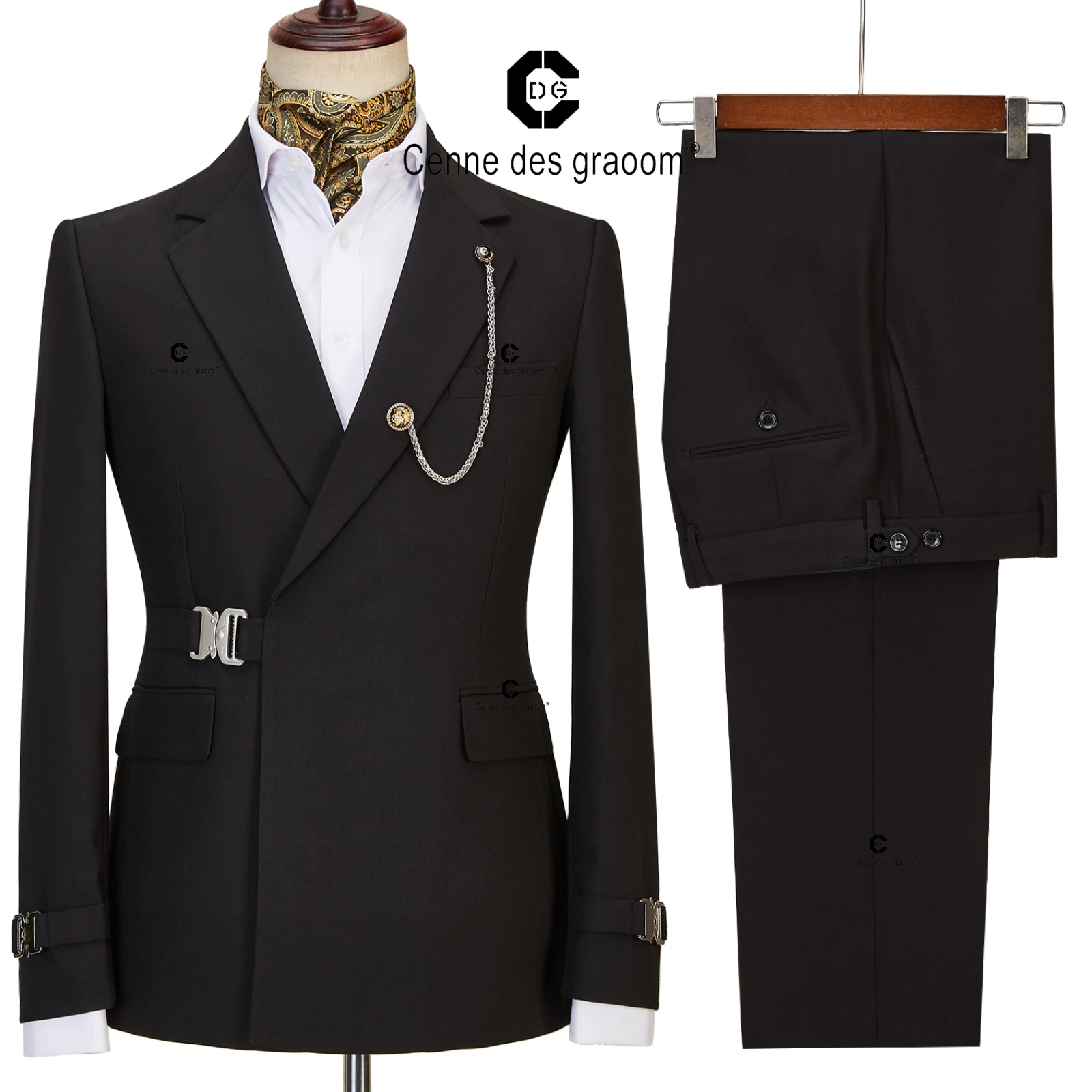Men Suits 2 Piece Tailor-Made with Metal Side Release Buckle