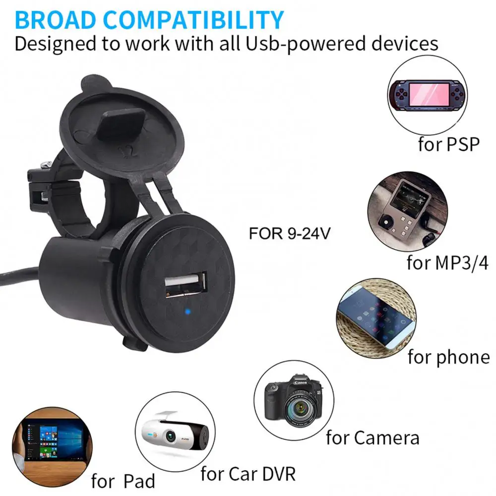 

Waterproof Motorcycle DC 9-24V Mobile Phone Power Supply USB Port Socket Charger