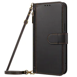 Leather Wallet Crossbody Phone Case with Lanyard Strap and Zipper - Galaxy A36 A37 A56 (YB1115)