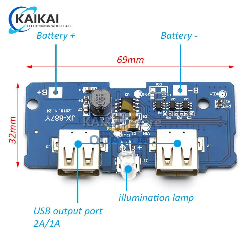 5V 2A Power Bank Charger Module Circuito Di Ricarica Step Up Boost Power Supply Module 2A Dual Usb Output 1A Input