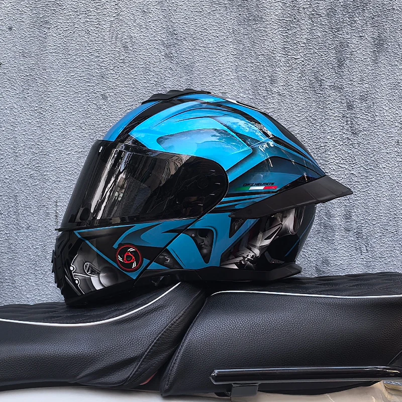 ORZ-B08A Full Face Motorcycle Helmet Glossy Mecha Pattern Racing Helmet Italian Style DOT Certified Safety Helmet with Tinted Vi