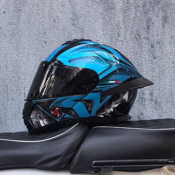 ORZ-B08A Full Face Motorcycle Helmet Glossy Mecha Pattern Racing Helmet Italian Style DOT Certified Safety Helmet with Tinted Vi
