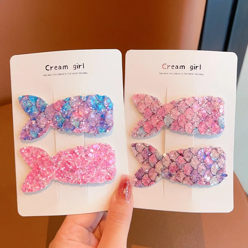Korean Girl Cute Broken Hair Clip Mermaid Tail Sequined Flash Cloth Bb Children Baby Princess Bangs Clip