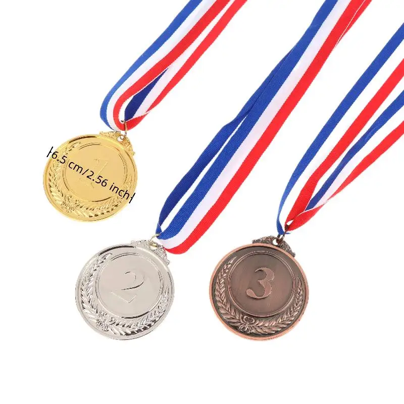 1pc Metal Award Medals With Neck Ribbon Gold Silver Bronze Style For Sports Academics Or Any Competition Diameter
