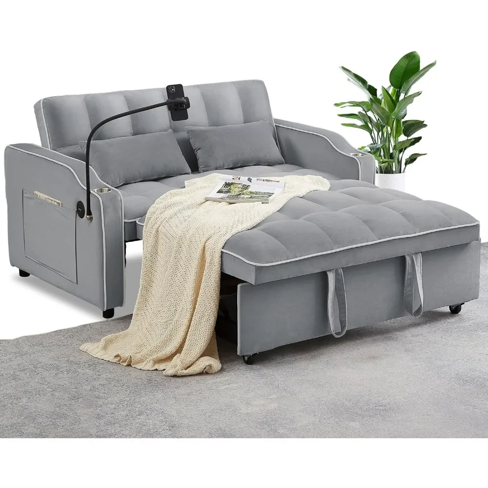

Sofa with 2, seats3 in 1 Convertible Sleeper Sofa, Velvet Pull Out Couch Futon, Living Room Furniture