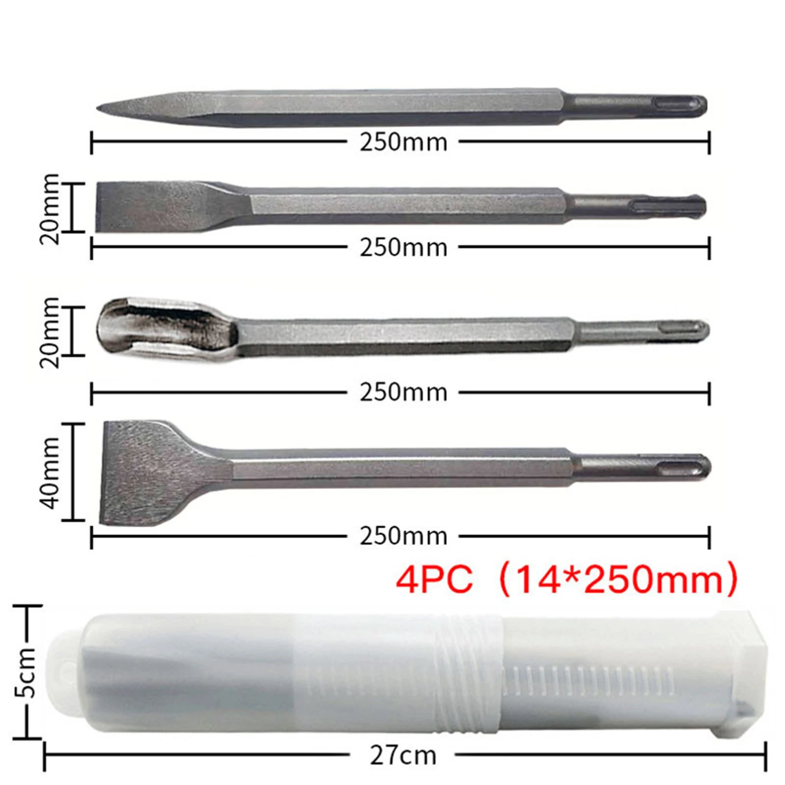 4Pcs Electric Hammer Chisel Set SDS Plus Shank Drill Bit Point Groove Flat Chisel Masonry Tools For Concrete Brick Wall Rock