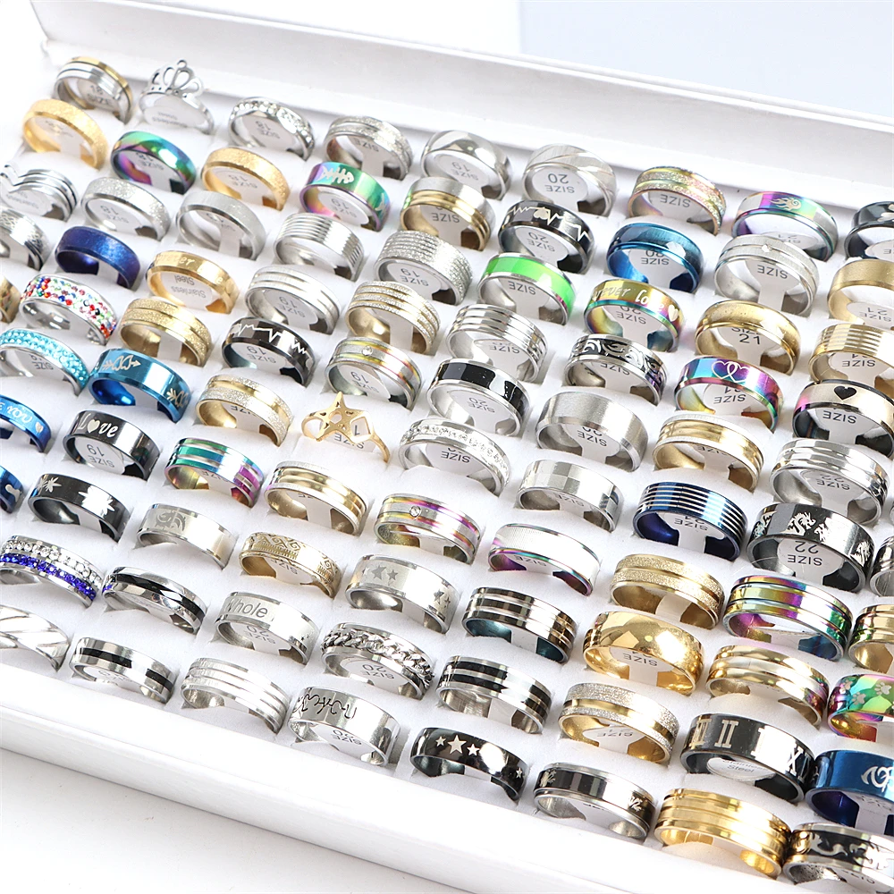 10/20 Pcs/Lot Fashion Multi Style Stainless Steel Jewelry Rings Zircon Crystal Spinner 5 Colors Punk Spikes Ring Set Gold Color Rings Stainless Steel Ring Finger Ring Fidget Spinner Ring Zircon Crystal Ring Adjustable Rings For Womens Mens Gift