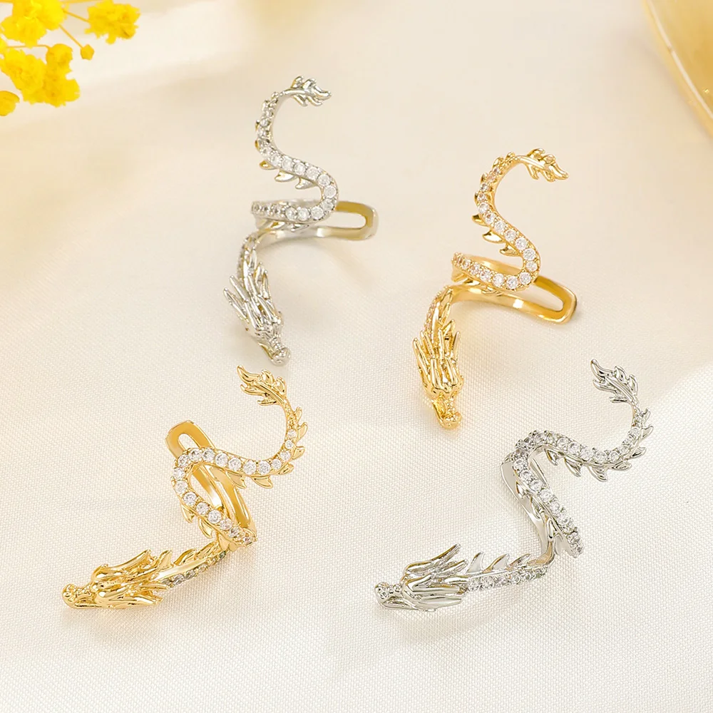 1pcs Vintage China Loong Dragon One Side Ear Cartilage Clip Fake Piercing Earring For Women Men Fashion Jewelry Halloween ear clip earrings,clip earrings,ear clip