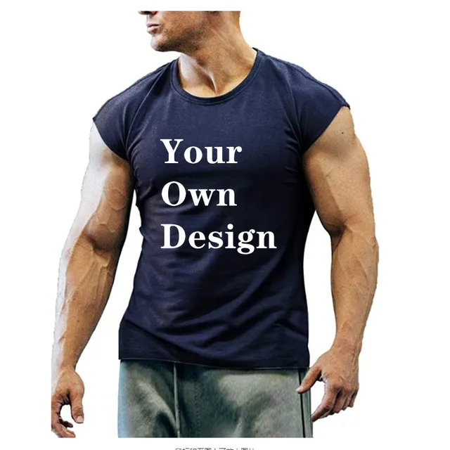Summer New T-shirt Bodybuilding Muscle Tank Men's O-neck Solid Color Casual Sports Sleeveless Shirt Male Workout Fitness Tops Navy Blue 1