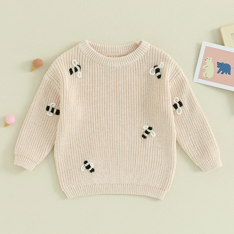 FOCUSNORM 6 Colors Infant Baby Girls Boys Sweater Bee Pattern Knitted Long Sleeve Round Neck Pullover Winter Sweatshirt