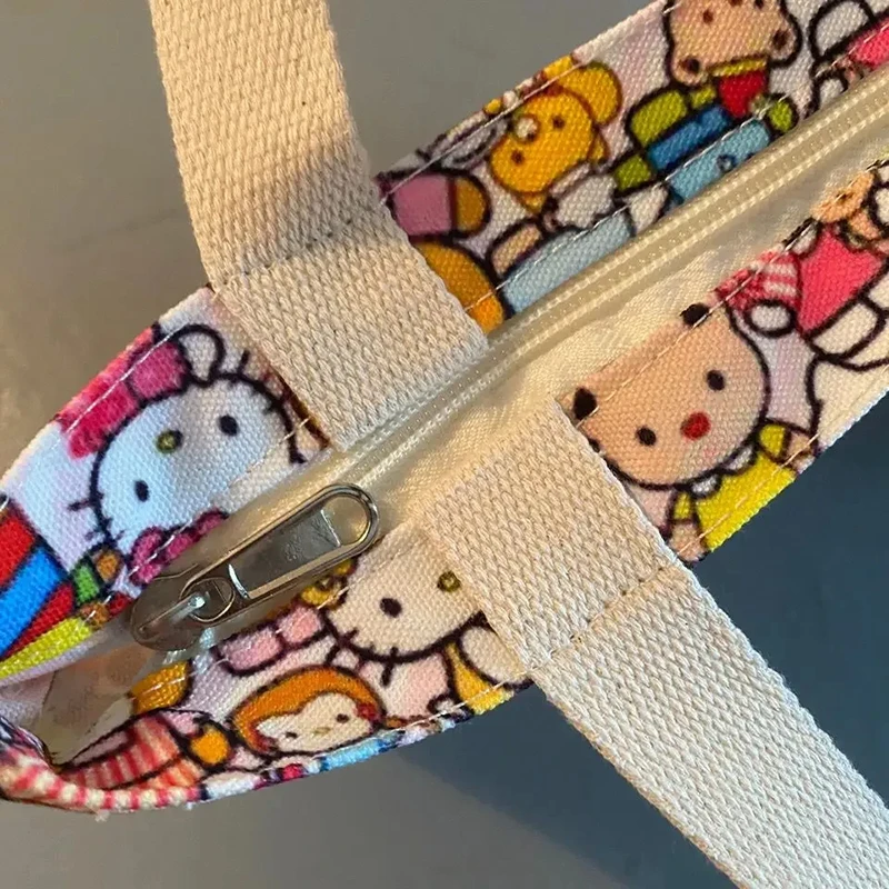 Hello Kitty Large Capacity Canvas Bag Cartoon Kate Cat Portable Shoulder Bag Light Shopping Bag Travel Bag Student Gift Toy