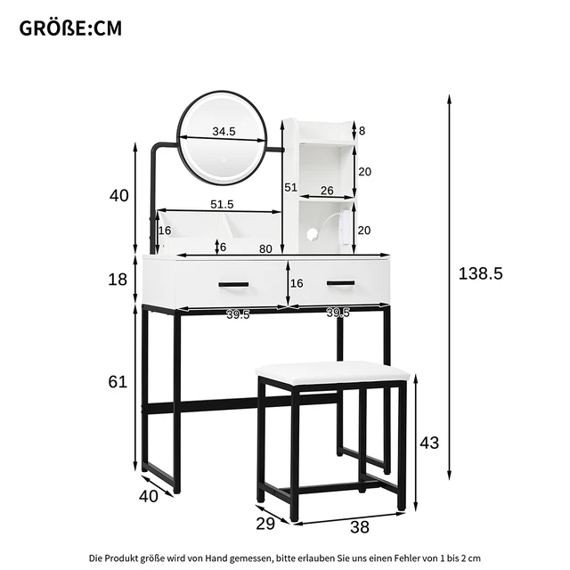 Makeup table with LED lighting and swivel Mirror Makeup table with LED lighting and swivel Mirror