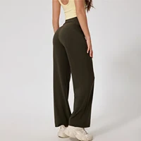 Straight Fitness Micro Flared Pants Back Waist with Pockets Flared Pants Gym Workout Running High Waisted Quick Dry Yoga Clothes 2