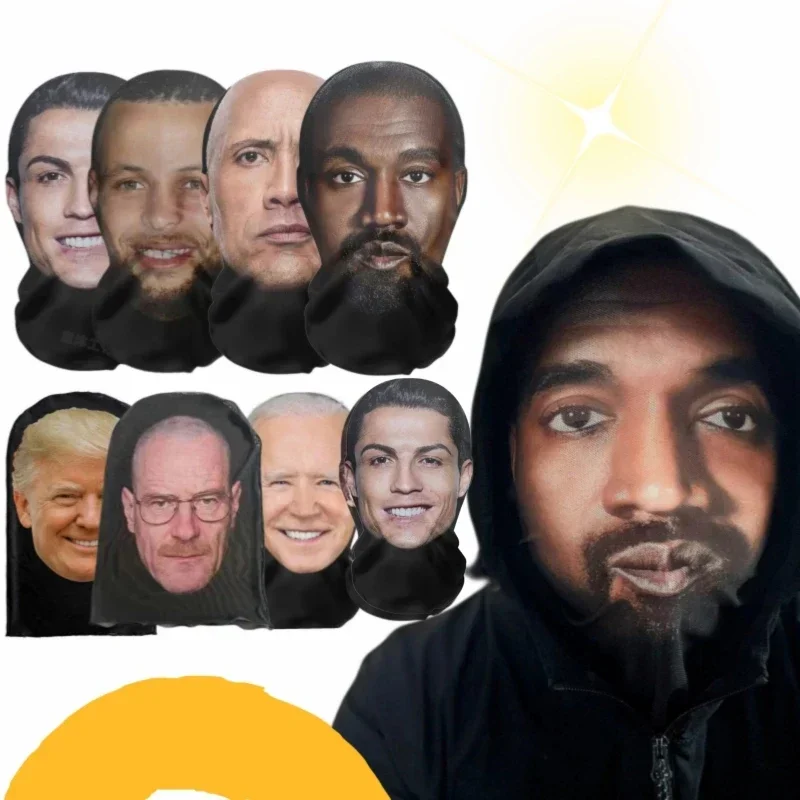1pc 3D Printed Kanye Mask Elastic Mesh Full Face Mask for Men Women Cosplay Headwear Hip Hop Fashion Balaclava Hood Hat Headgear
