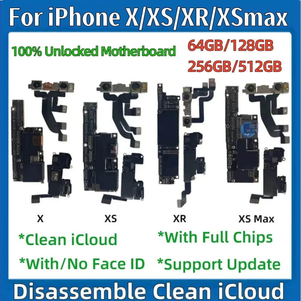 100% Unlocked Motherboard for iPhone XR X XS Max Logic board MainBoard With Face ID Support update Free Clean iCloud