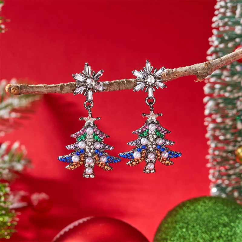 Licht Luxus Bunte Zirkon Weihnachten Glocken Ohrringe für Frauen Elegante Grüne Baum Schneeflocke Tropfen Ohrringe Neue Jahr Schmuck Geschenk – Detail 7