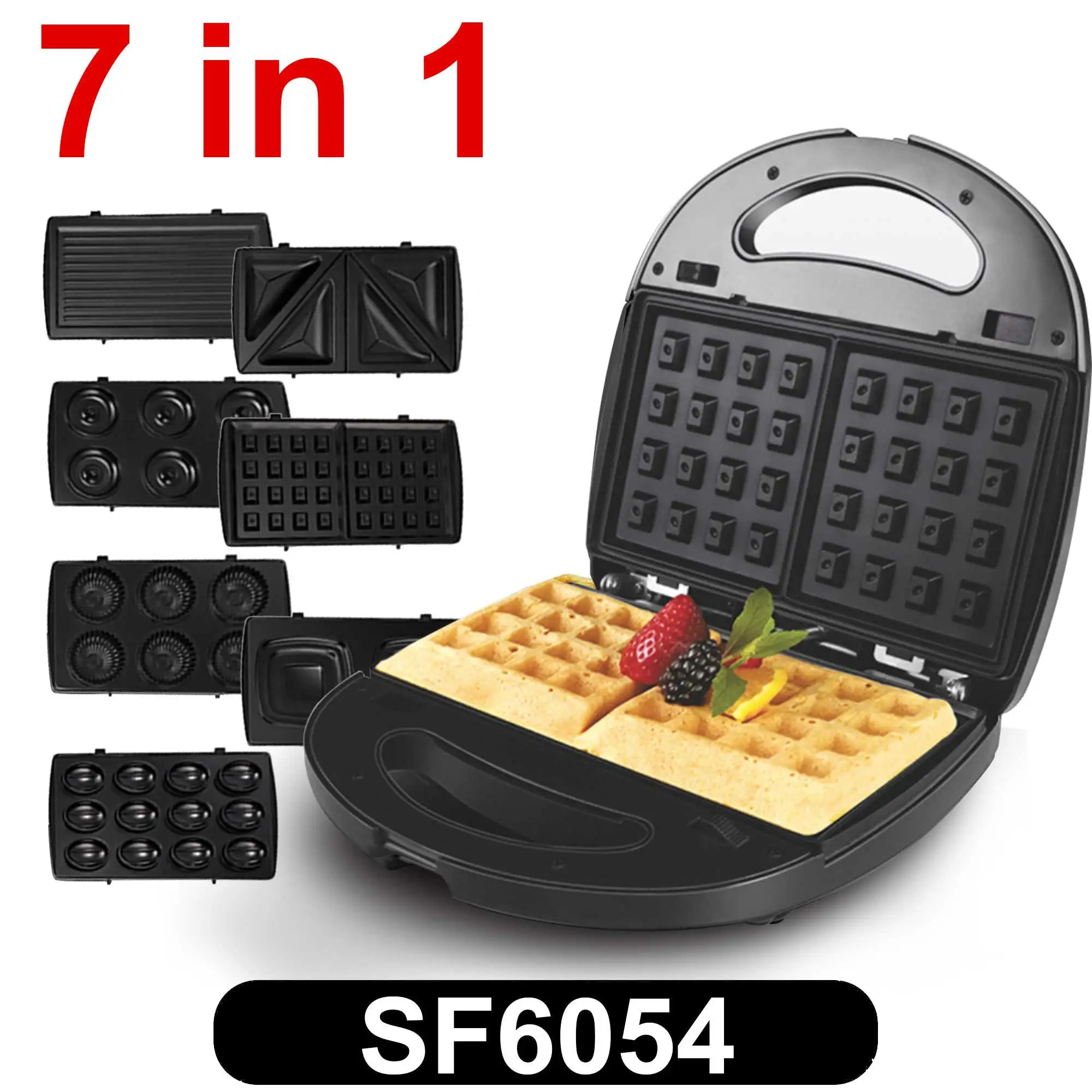 Electric Waffle Maker, 7 em 1, Grill, Sanduíche, Bolo, Donut, Noz, Panini, Prato, Cozinhar, Eletrodomésticos de cozinha, Torradeira, Máquina de café da manhã