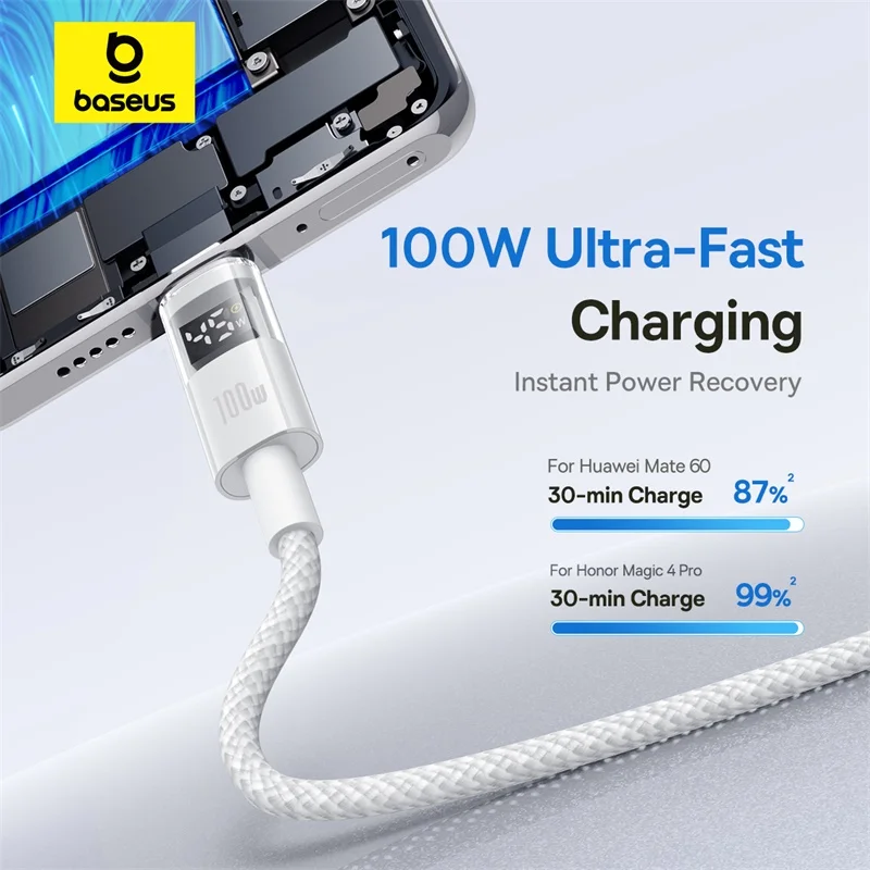 Baseus 100W USB Cable  LED Display USB Cable Type C For Huawei Honorfor Tablet Fast Charging Data Wire