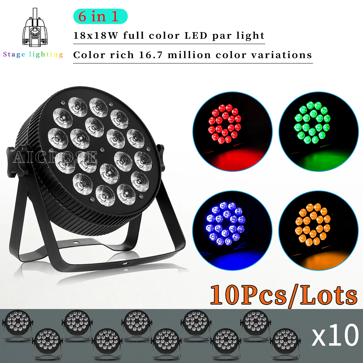 

10Pcs/Lots 18x12W RGBW/18x18W RGBWA UV 6 in 1 LED Par Lamp Aluminum Stage Light DMX512 Control Stage Lighting DJ Disco Equipment