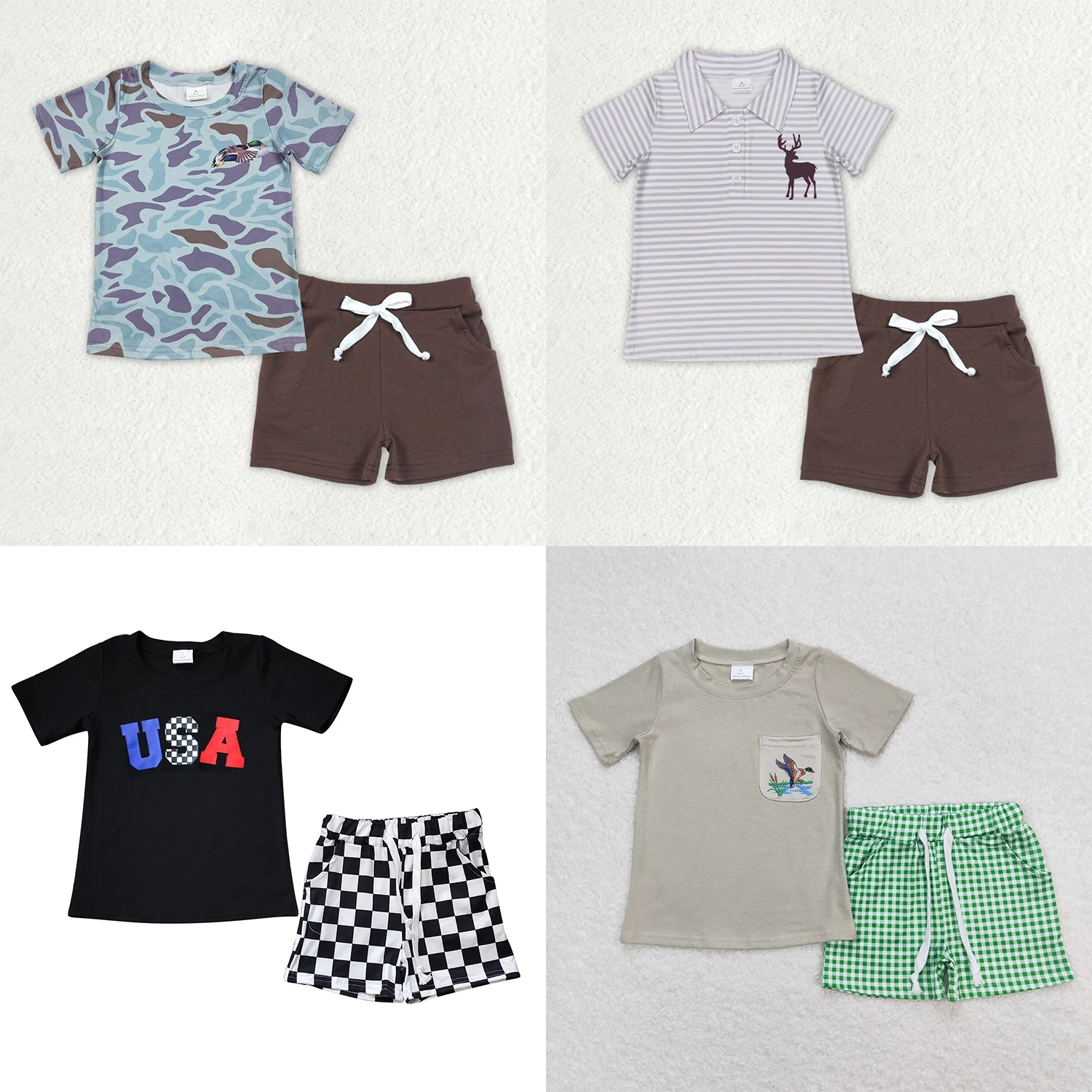 

Детский Камуфляжный комплект из футболки и шортов, с коротким рукавом и карманами