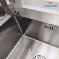 Kitchen sink, stainless steel kitchen sink with laundry board, faucet, easy to clean double bowl, 600mm/23.6in, Sink 2