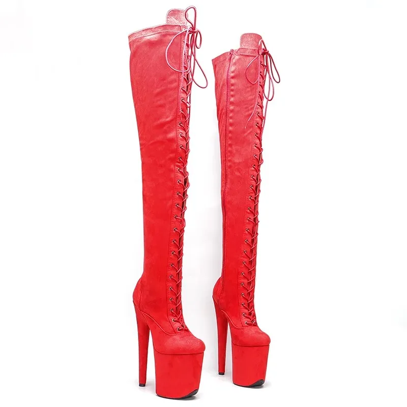 

New Fashion Women 20CM/8inches Suede Upper Plating Platform Sexy High Heels Thigh High Boots Pole Dance Shoes 186